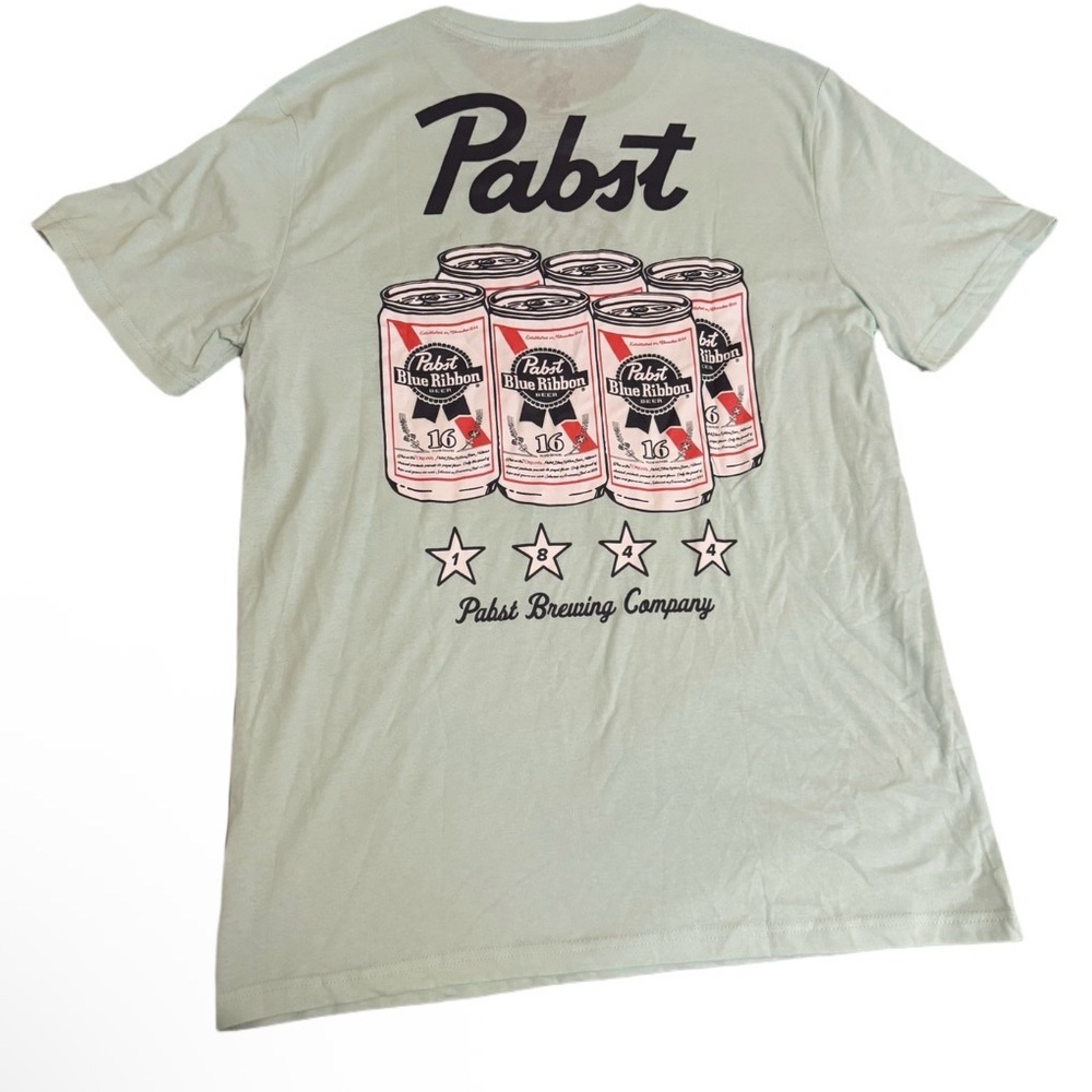 Pabst Blue Ribbon Beer Graphic T-Shirt Mint Green PBR Logo Tee Men’s XL NWOT